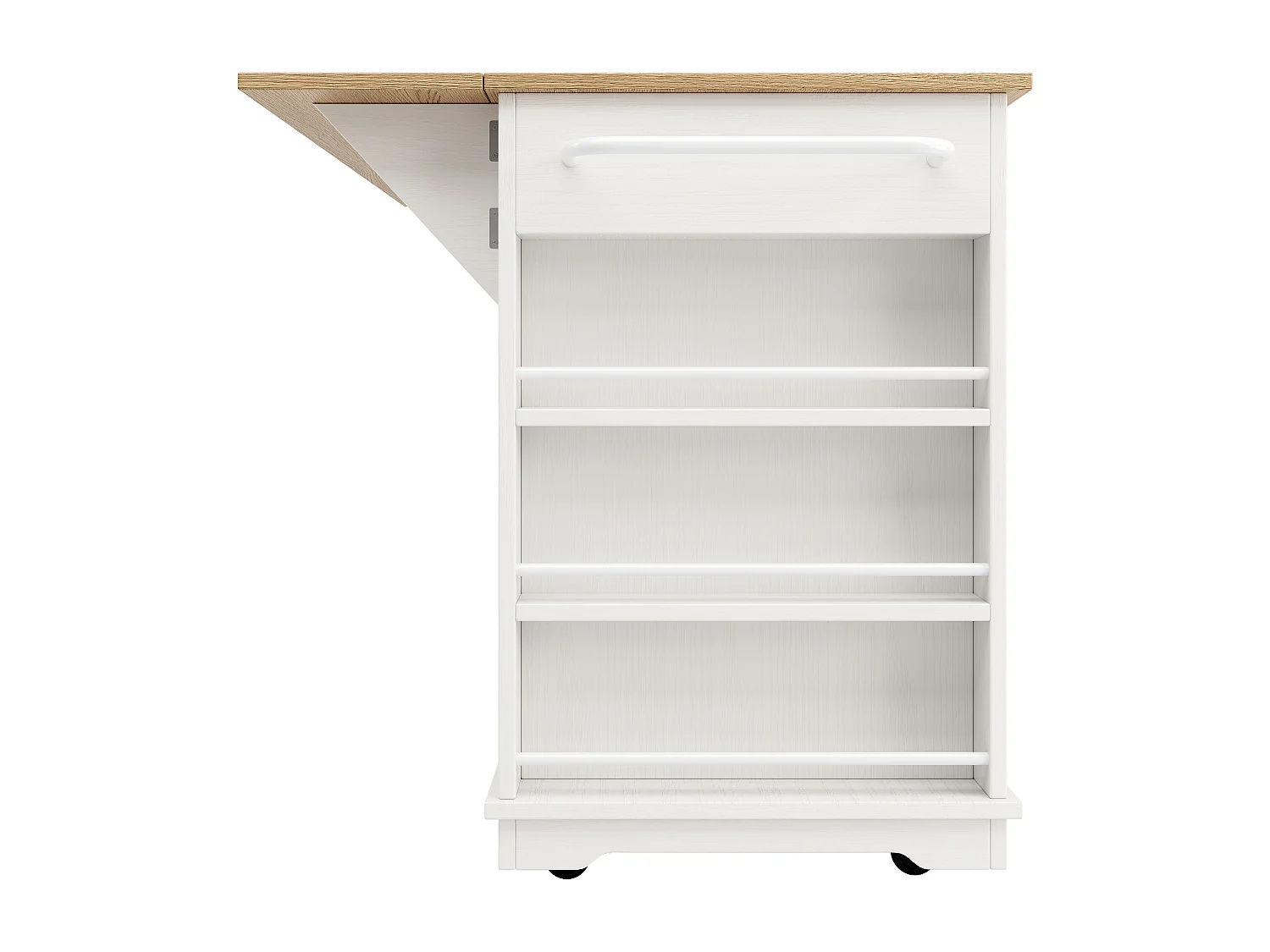 Îlot de cuisine 151.5x60x91.7 cm, plateau rabattable, rangement modulable, verre trempé, blanc et naturel