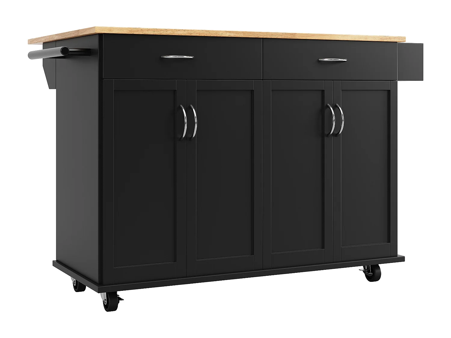 Îlot de cuisine 106x50x90.5 cm, plateau rabattable, roulettes verrouillables, rangement, MDF noir