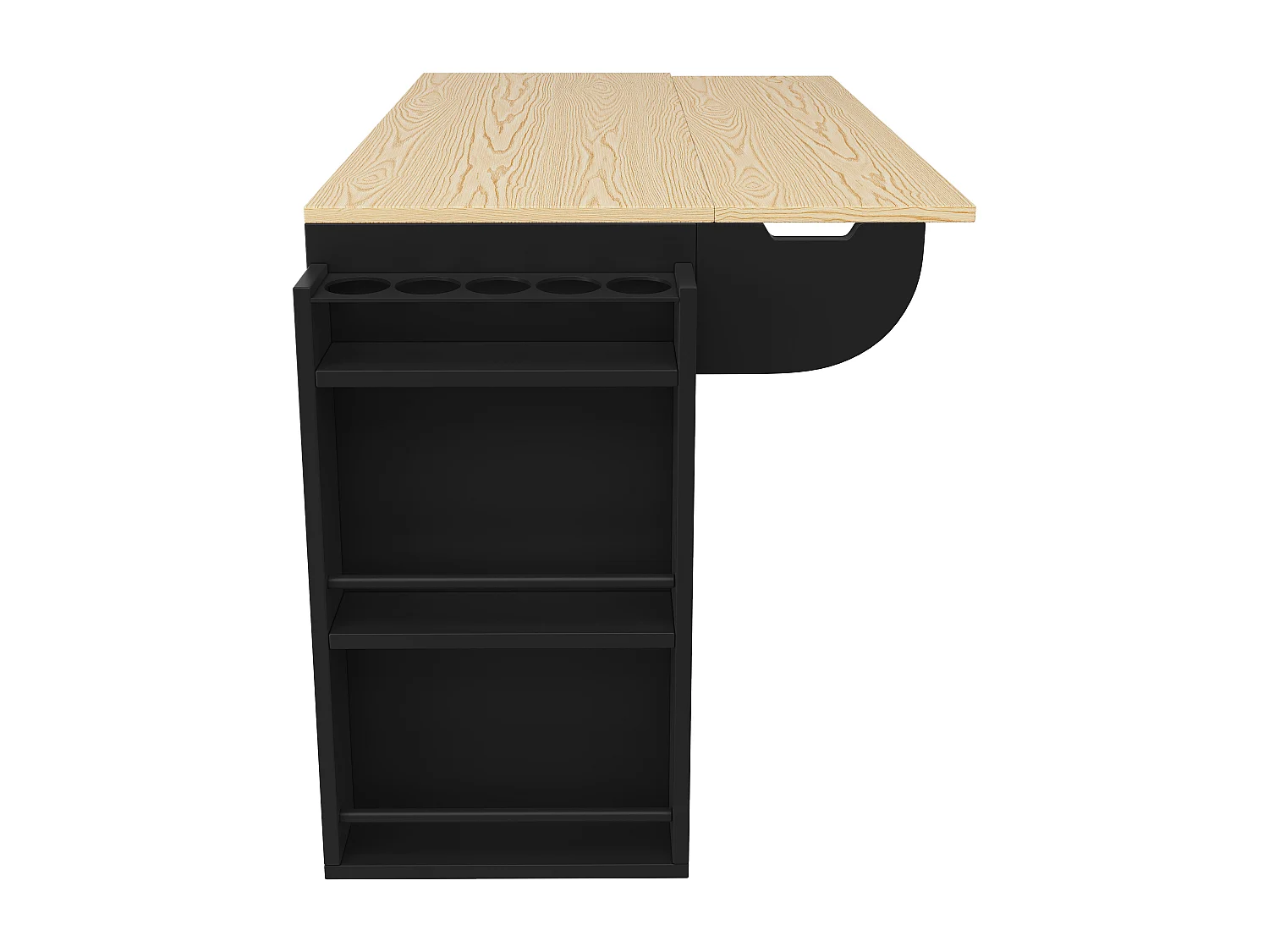 Îlot de cuisine 110x42x90 cm, plateau rabattable, 3 tiroirs, portes coulissantes, MDF noir