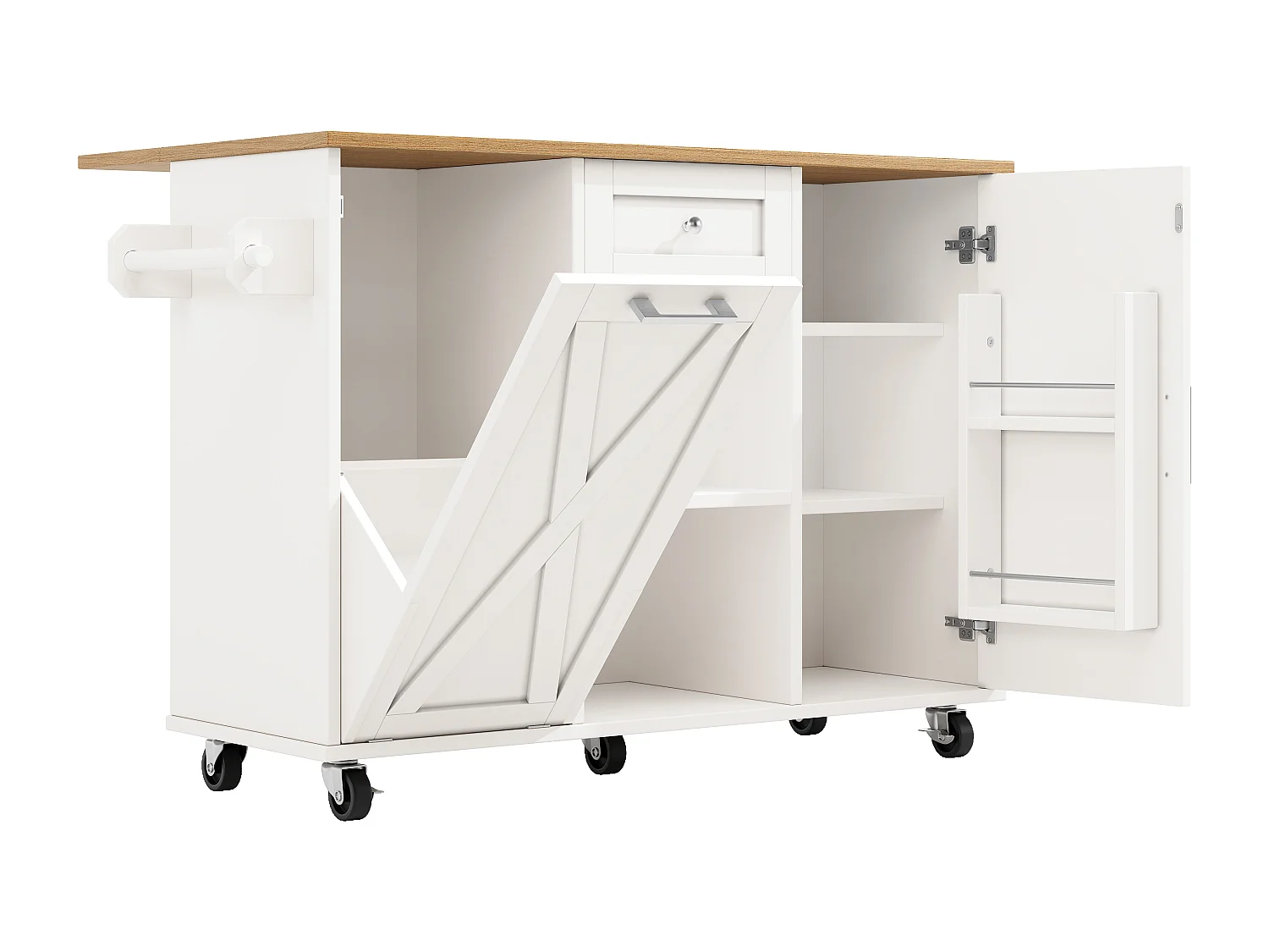 Desserte de cuisine 142x(40-63)x87 cm 2 portes et 1 tiroir Îlot de cuisine avec plateau extensible  - blanc