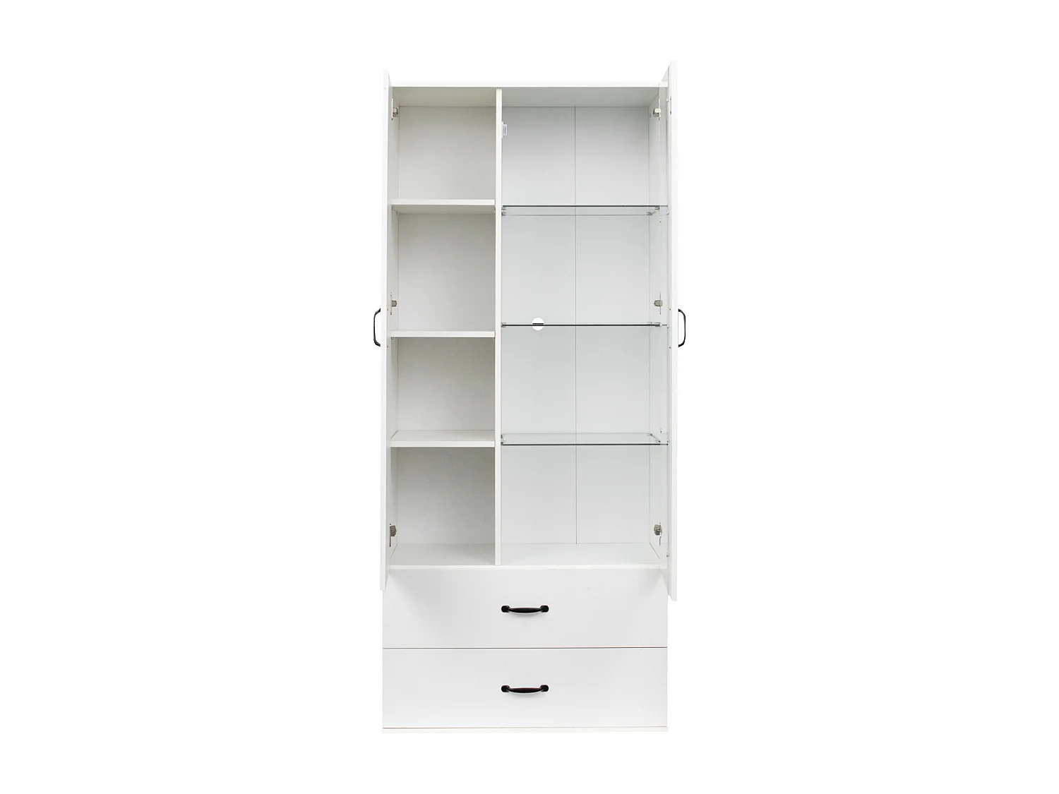 Vitrine 59.5x35x182 cm, 2 portes, éclairage LED Bluetooth, panneaux de particules, blanc