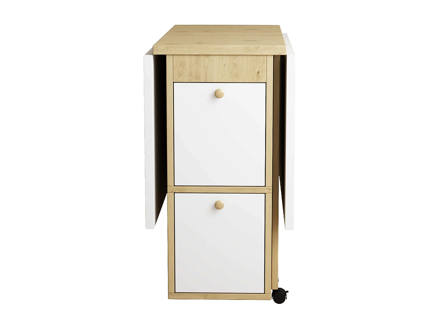 Ensemble table extensible 120x80x75 cm avec rangement + 4 chaises en similicuir - pieds en bois - blanc