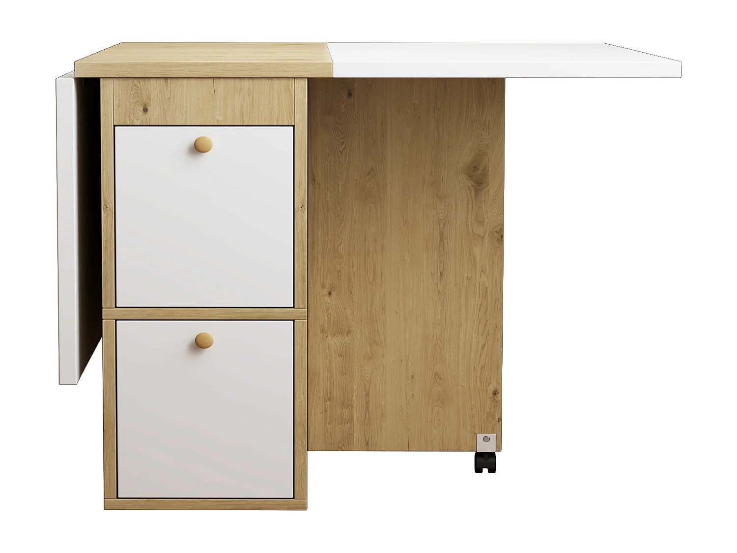 Ensemble table à manger avec 4 chaises, pliable et escamotable, multifonction, panneaux de particules, blanc et chêne