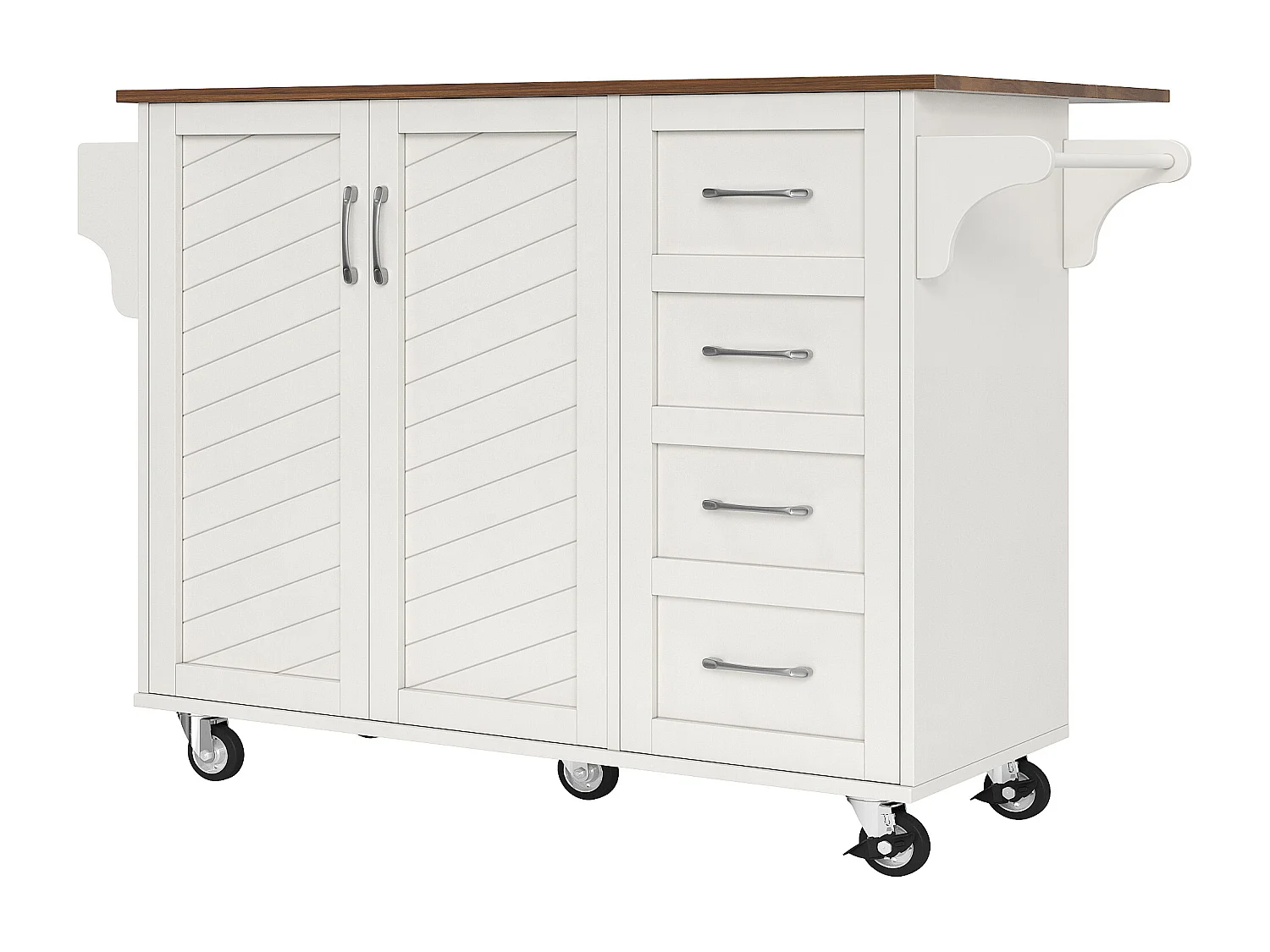 Desserte de cuisine 128x(46-71)x93 cm 2 portes et 2 tiroirs Îlot de cuisine avec plateau extensible - blanc
