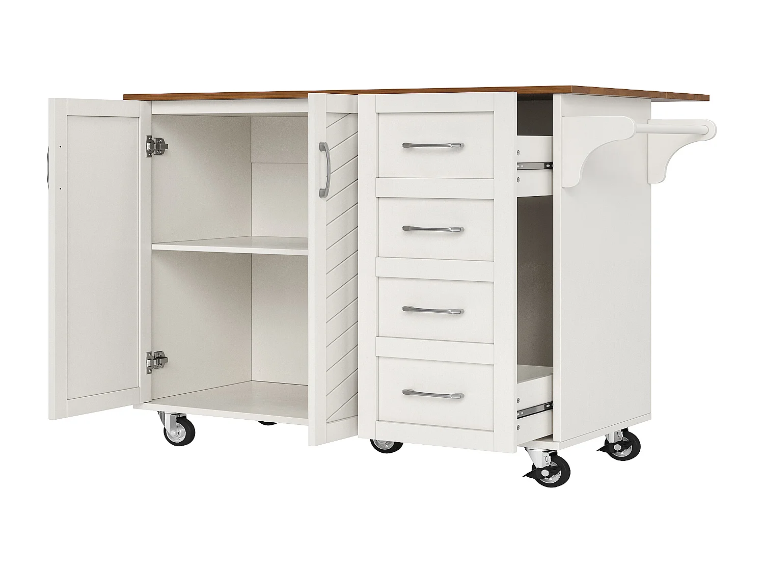 Desserte de cuisine 128x(46-71)x93 cm 2 portes et 2 tiroirs Îlot de cuisine avec plateau extensible - blanc