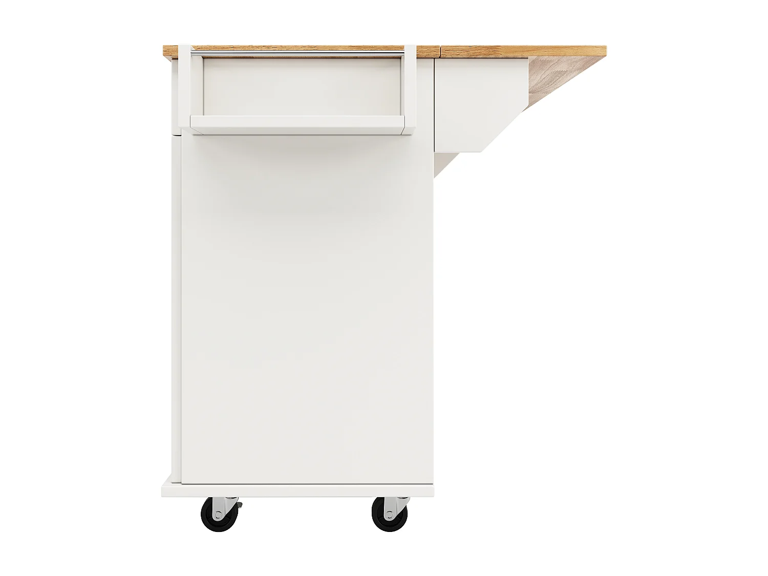 Îlot de cuisine 106x50x90.5 cm, plateau rabattable, roulettes verrouillables, rangement, MDF blanc