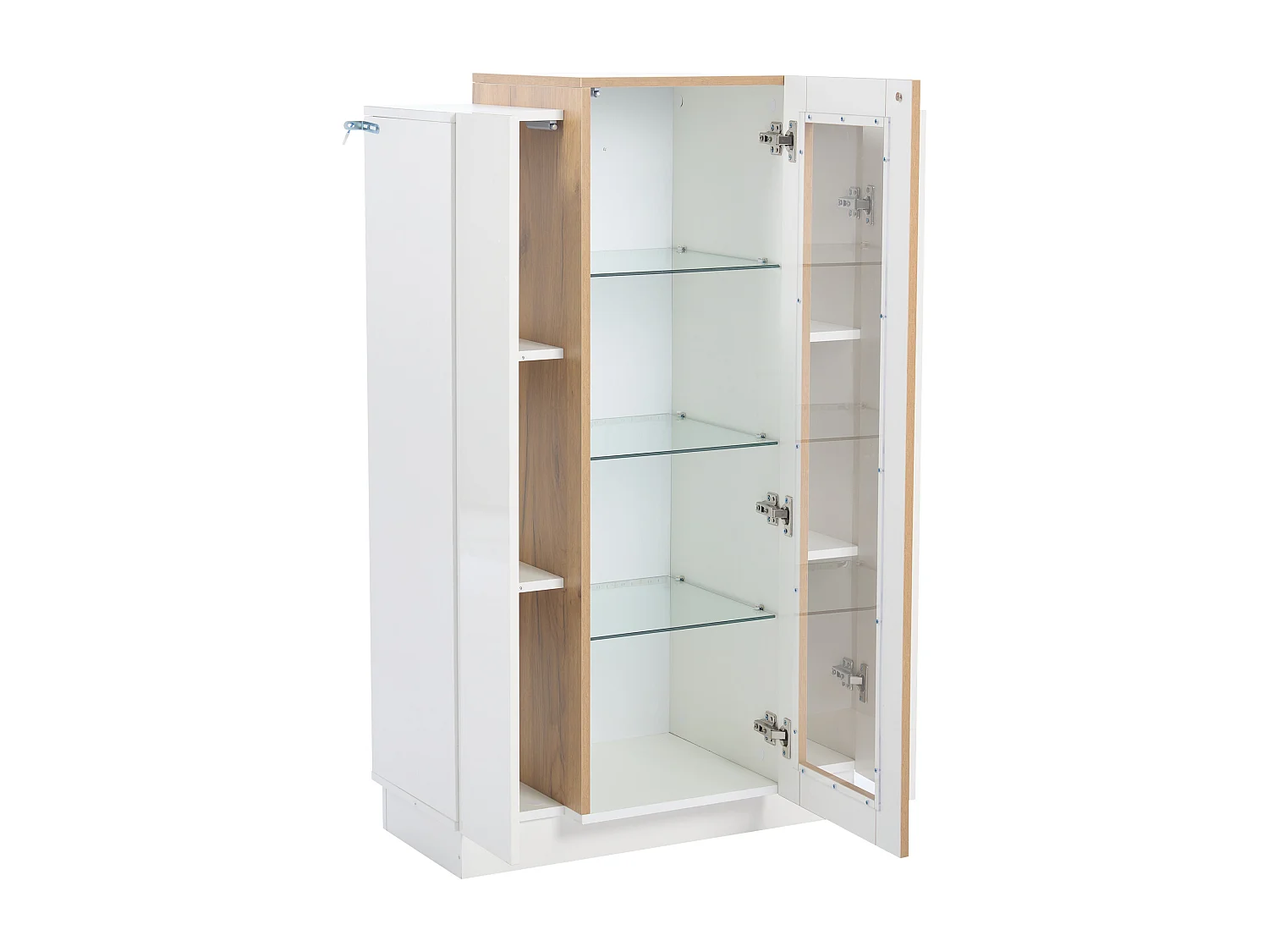 Vitrine de salon 74x40x120 cm, 3 portes, LED contrôlée par application, panneaux de particules, blanc et naturel