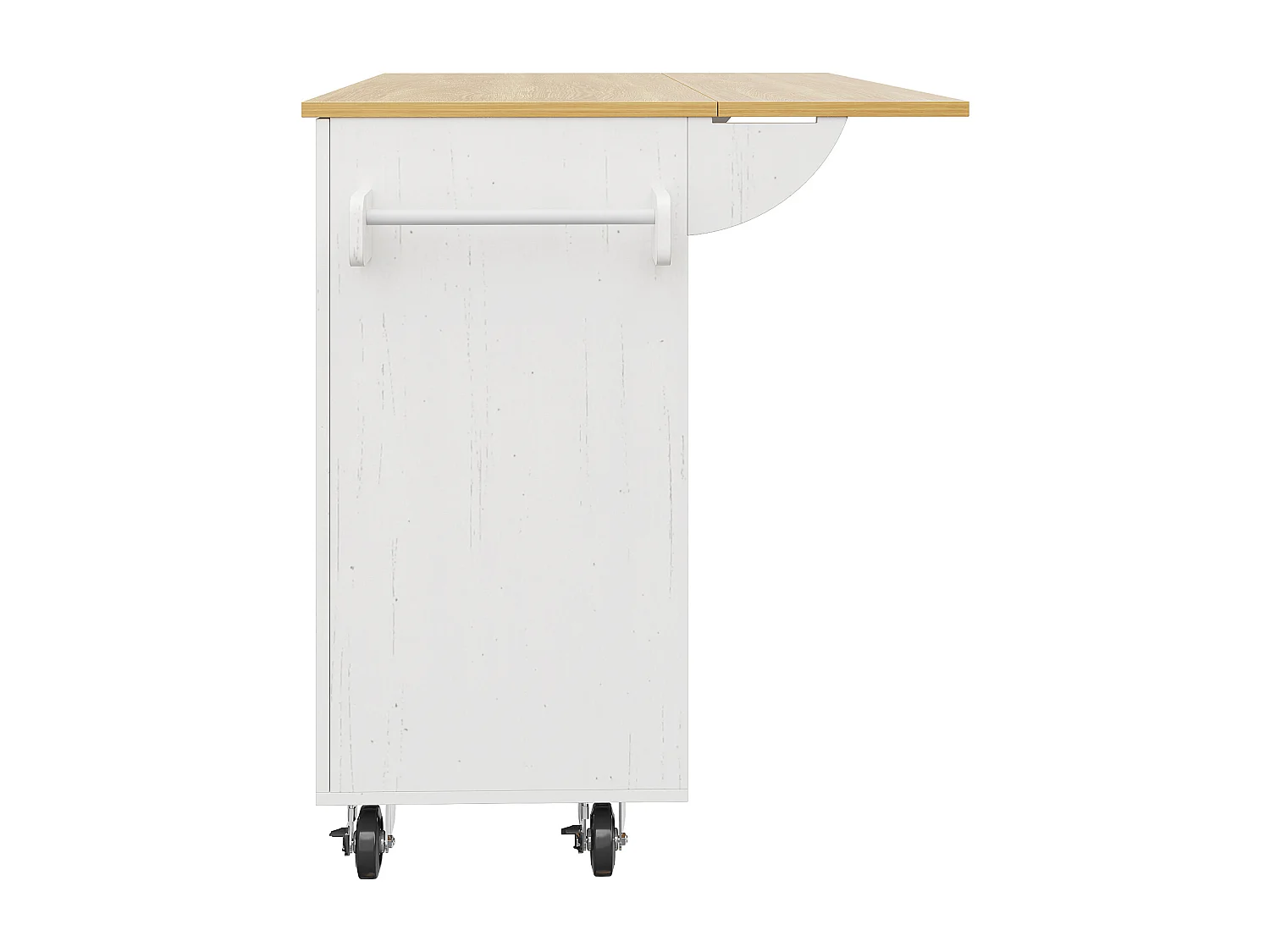 Îlot de cuisine 110x46x90.5 cm, plateau rabattable, rangements extensibles, MDF et métal blanc