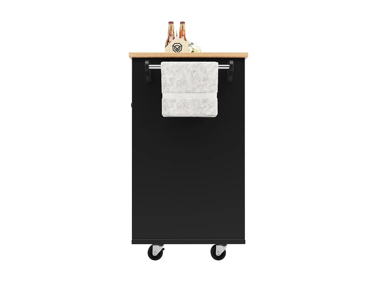 Îlot de cuisine 127x46x91.5 cm, rangement multifonction, roulettes 360° avec frein, MDF et métal noir