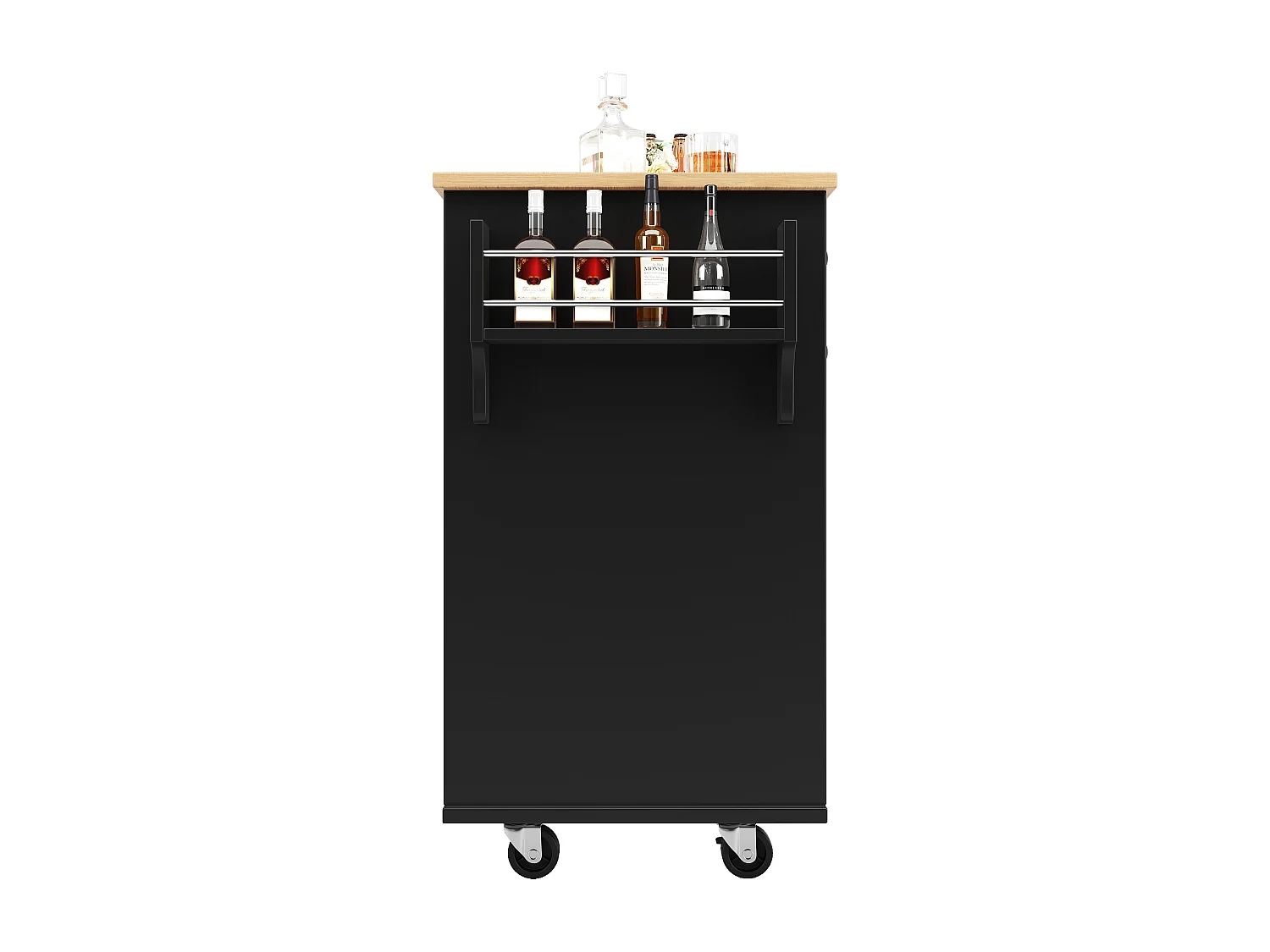 Îlot de cuisine 127x46x91.5 cm, rangement multifonction, roulettes 360° avec frein, MDF et métal noir
