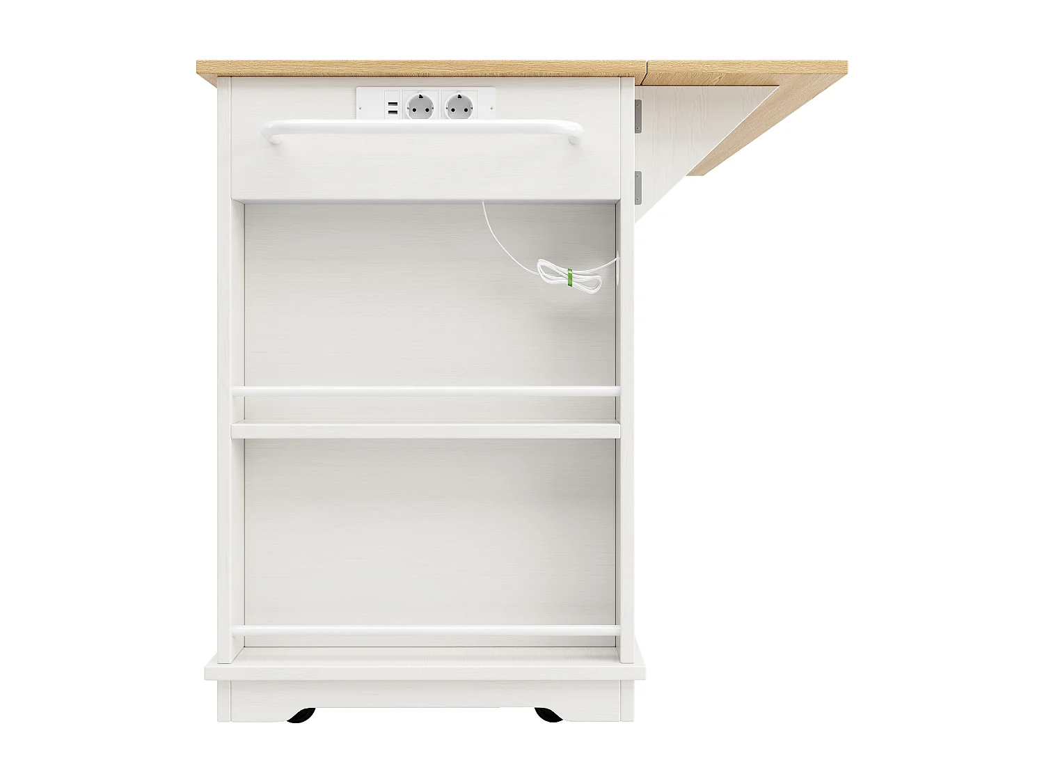 Desserte de cuisine 151.5x(59.7-84.7)x91.7 cm 2 portes et 3 tiroirs prise électrique Îlot de cuisine avec plateau extensible  - blanc