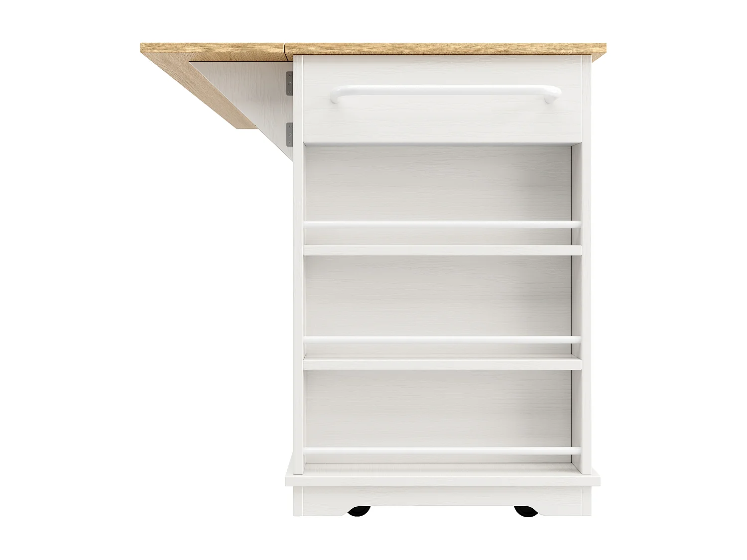 Îlot de cuisine 151.5x59.7x91.7 cm, rallonge pliante, prises intégrées, 2 tiroirs 6 compartiments, MDF métal blanc et naturel