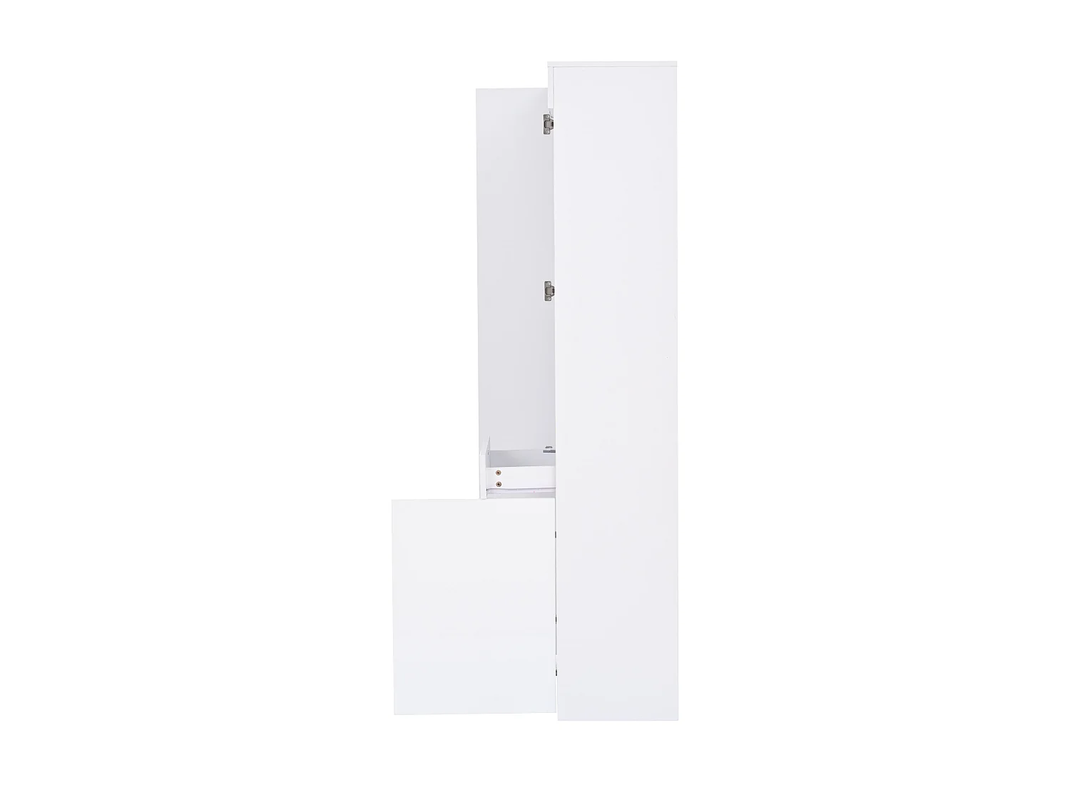 Vitrine 70x35x180 cm, 2 portes, 1 tiroir, éclairage LED réglable, verre trempé, panneaux de particules blancs