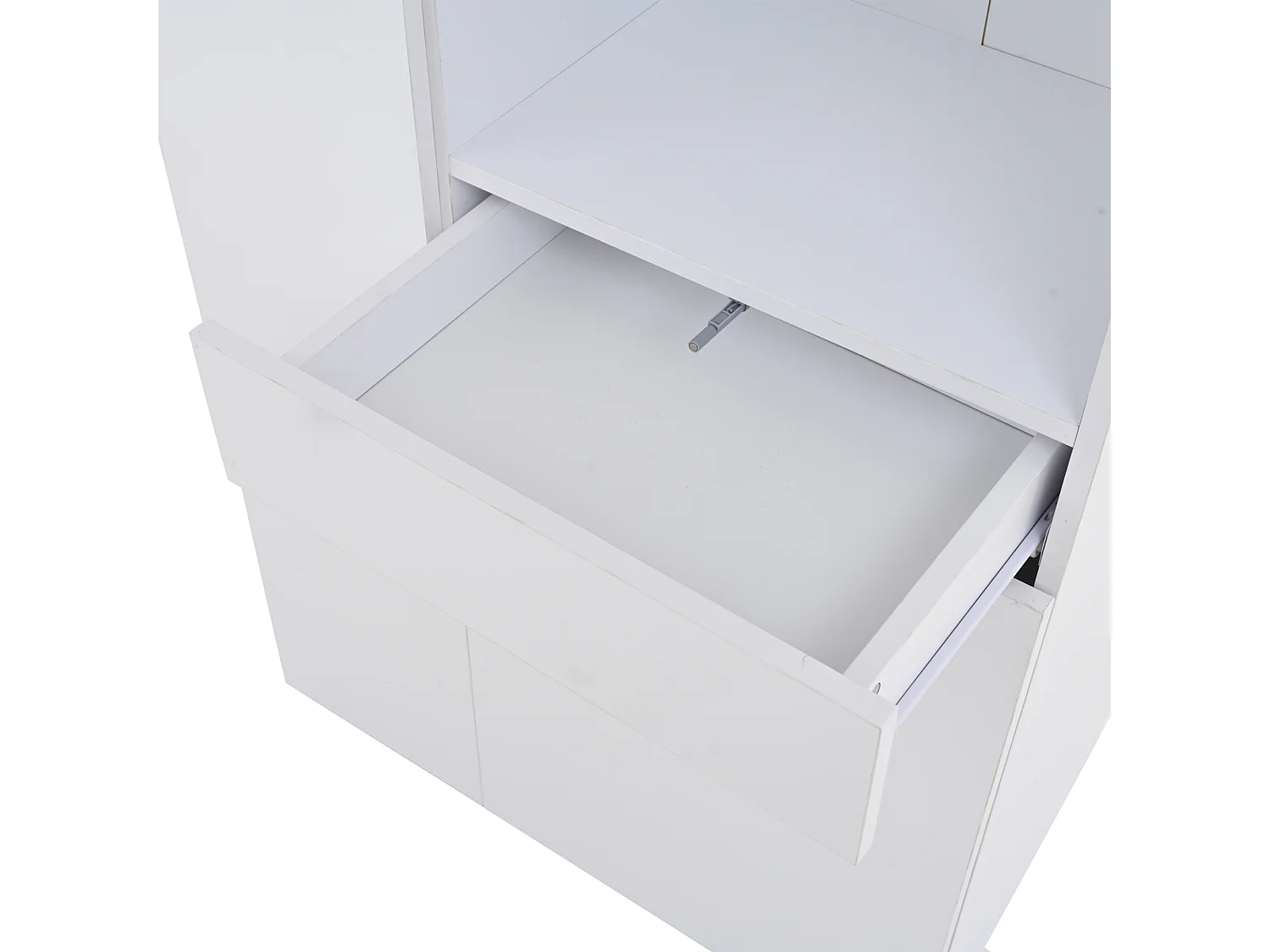 Vitrine 70x35x180 cm, 2 portes, 1 tiroir, éclairage LED réglable, verre trempé, panneaux de particules blancs