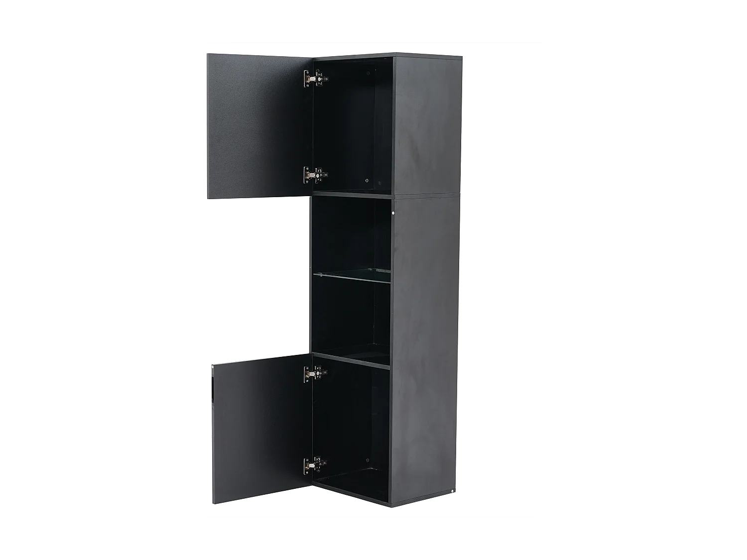 Vitrine 45x35x160 cm, éclairage LED, 1 étagère en verre trempé, panneau de particules noir brillant