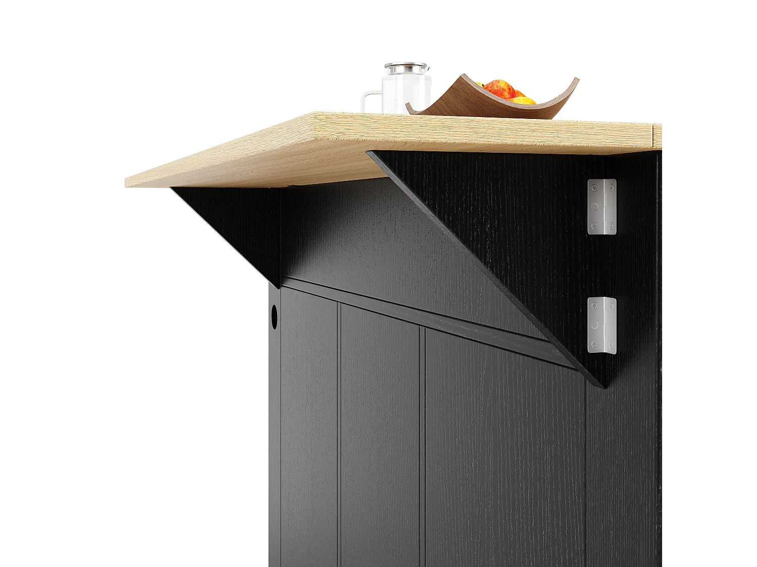 Desserte de cuisine 151.5x(59.7-84.7)x91.7 cm 2 portes et 3 tiroirs prise électrique Îlot de cuisine avec plateau extensible - noir