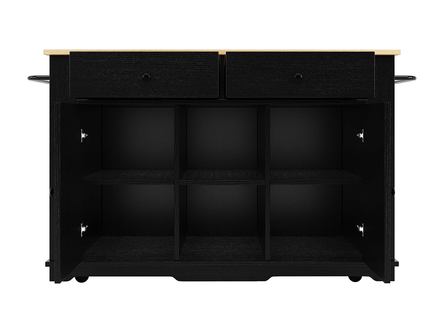 Îlot de cuisine 151.5x59.7x91.7 cm, avec tablette rabattable, prises intégrées, MDF et métal, noir et naturel