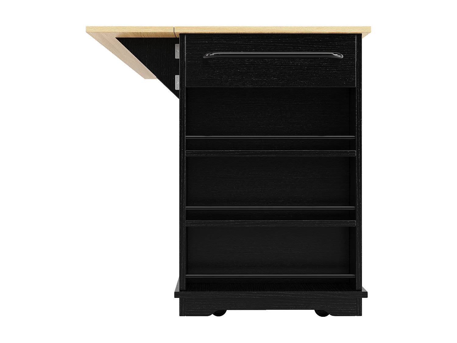 Îlot de cuisine 151.5x59.7x91.7 cm, avec tablette rabattable, prises intégrées, MDF et métal, noir et naturel