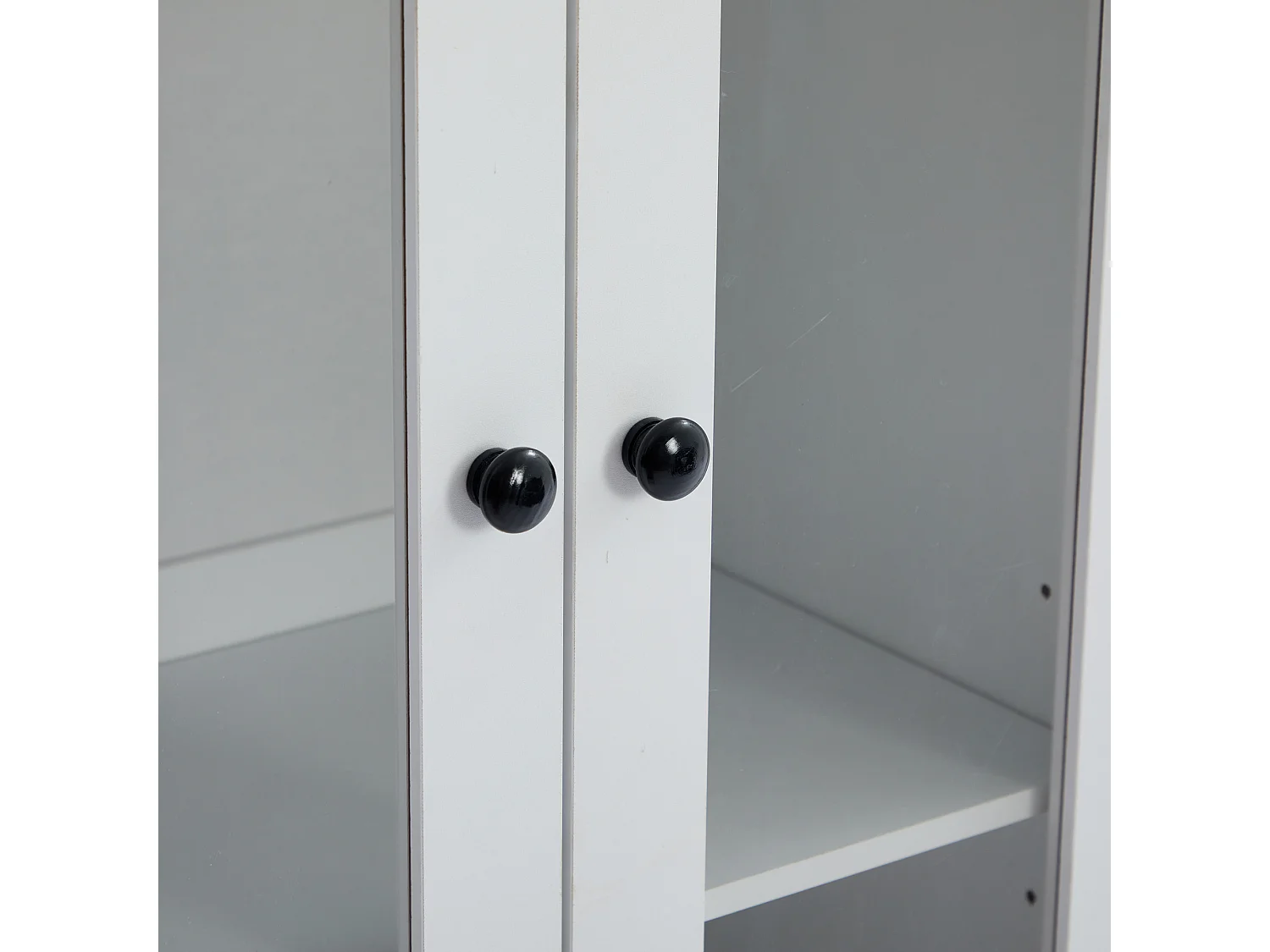 Vitrine 60x35.5x165 cm, LED 16 couleurs USB, 2 portes vitrées et 2 tiroirs, MDF et panneaux de particules blanc mat