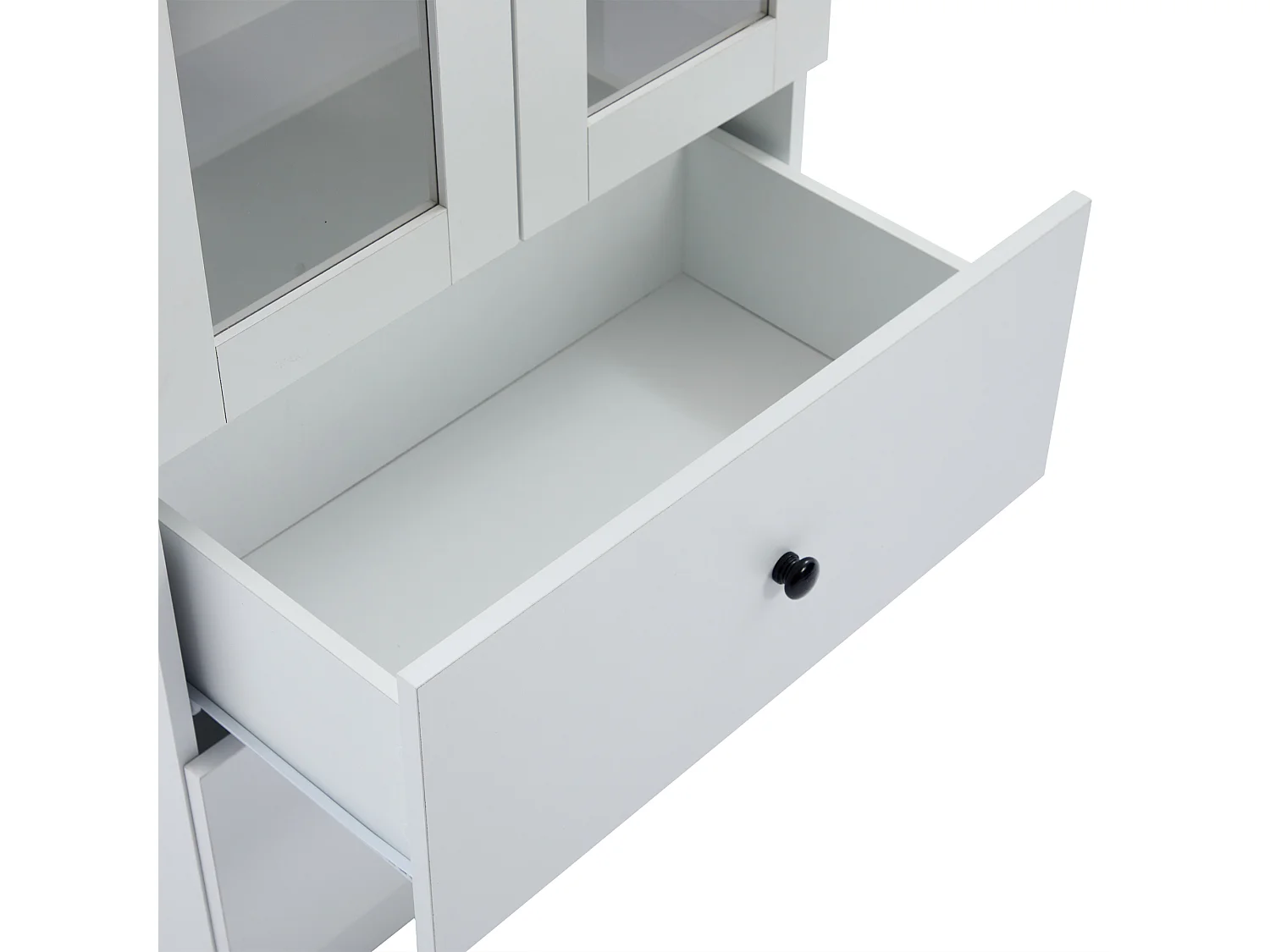 Vitrine 60x35.5x165 cm, LED 16 couleurs USB, 2 portes vitrées et 2 tiroirs, MDF et panneaux de particules blanc mat