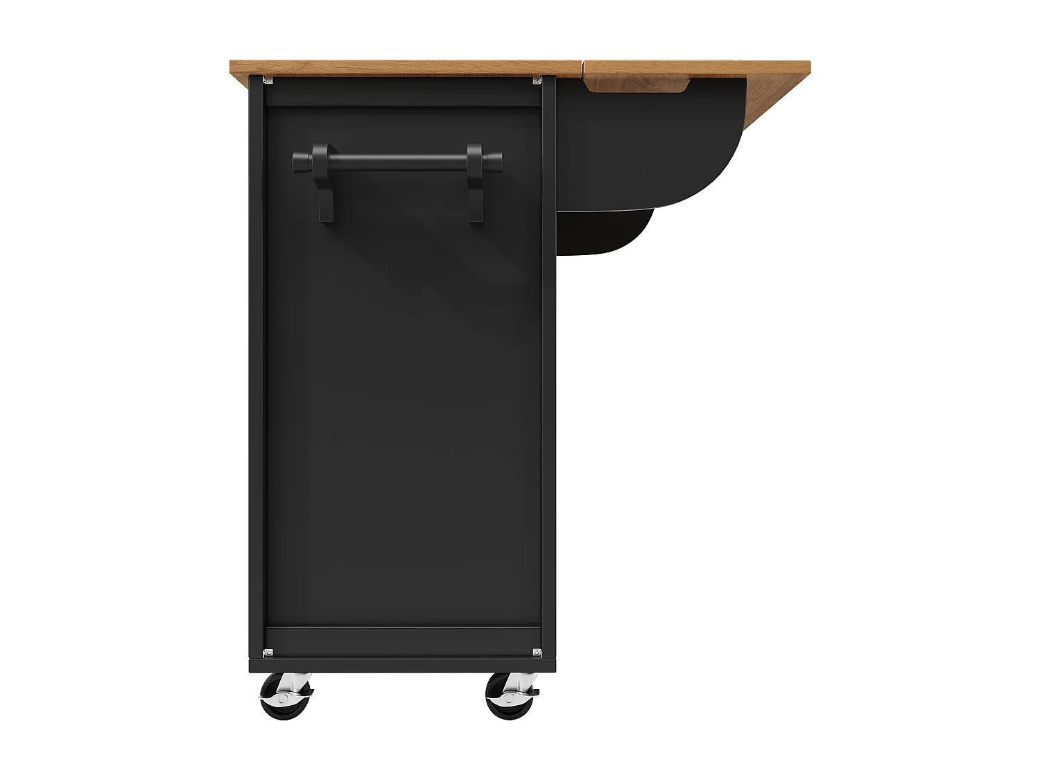 Îlot de cuisine 137.9x73x92.5 cm, plateau rabattable, 4 tiroirs et roulettes, MDF et métal noir