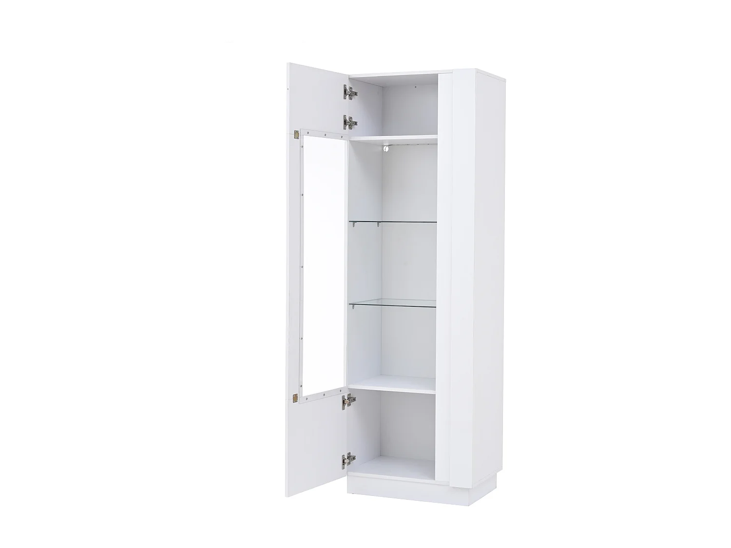 Vitrine 60x40x180 cm LED avec 1 porte en acrylique et rangement - buffet avec 3 étagères en verre - bois - blanc