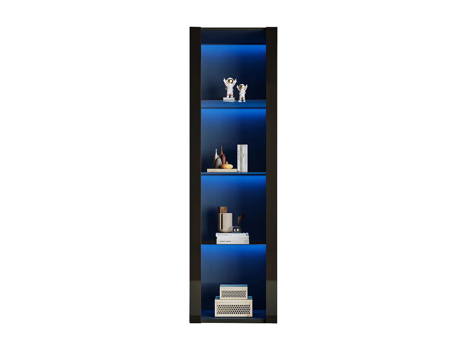 Vitrine 55x38x166 cm, LED contrôlée par application, 3 étagères en verre, panneaux de particules, noir