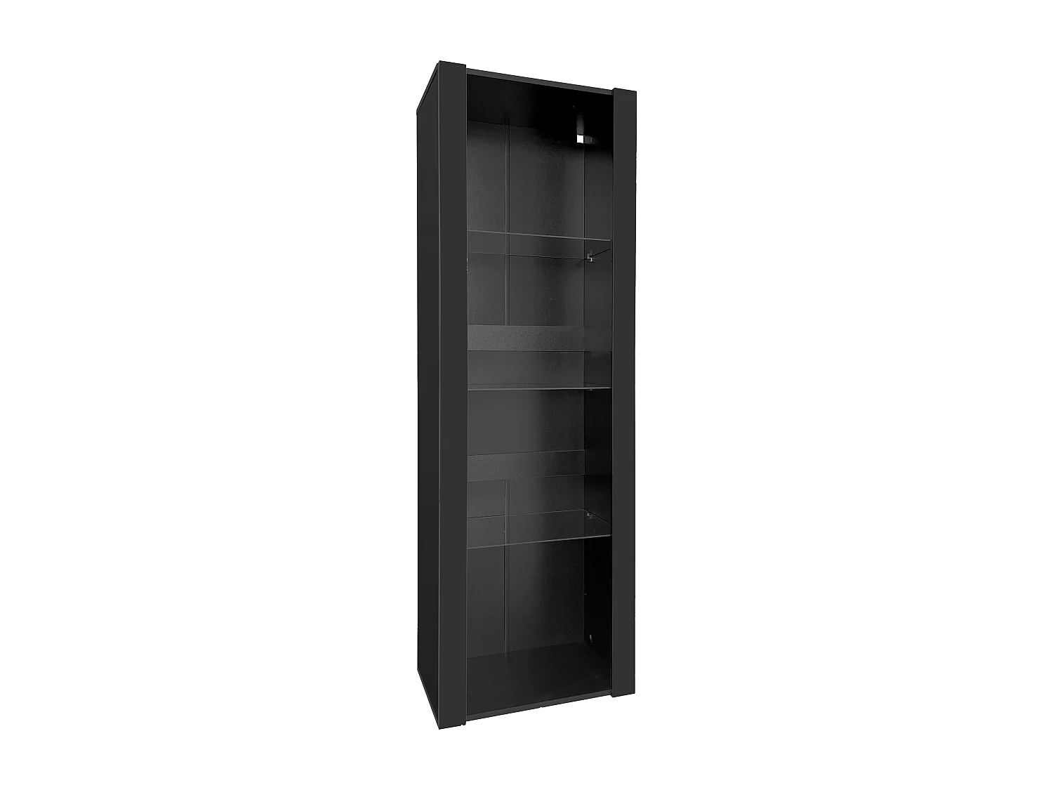 Vitrine 55x38x166 cm, LED contrôlée par application, 3 étagères en verre, panneaux de particules, noir