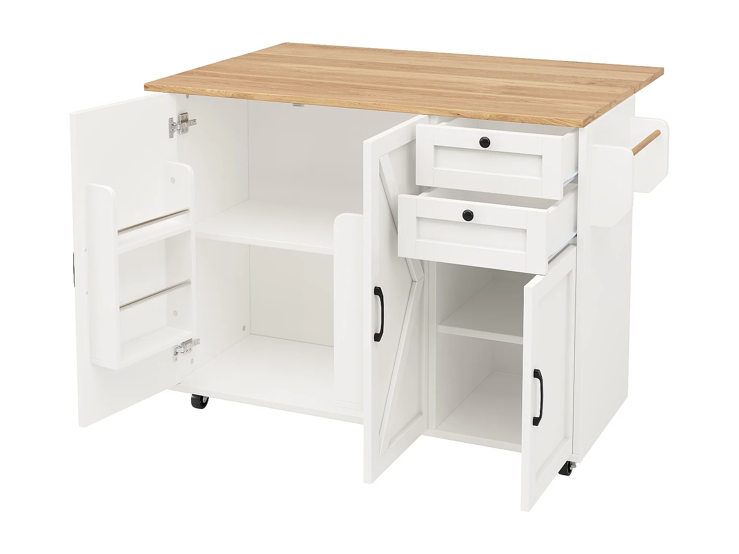 Desserte de cuisine 120x(43.2-71.2)x92 cm 3 portes et 2 tiroirs Îlot de cuisine avec plateau extensible - blanc