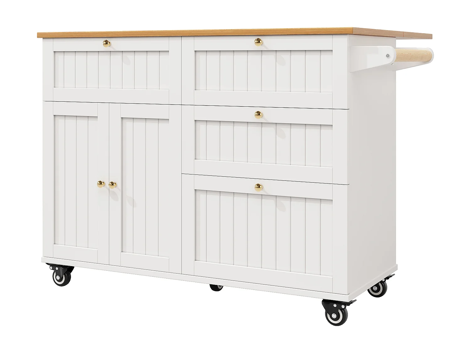 Îlot de cuisine 133x37.3x88 cm, avec rangement et roulettes, porte abattante sécurisée, MDF blanc