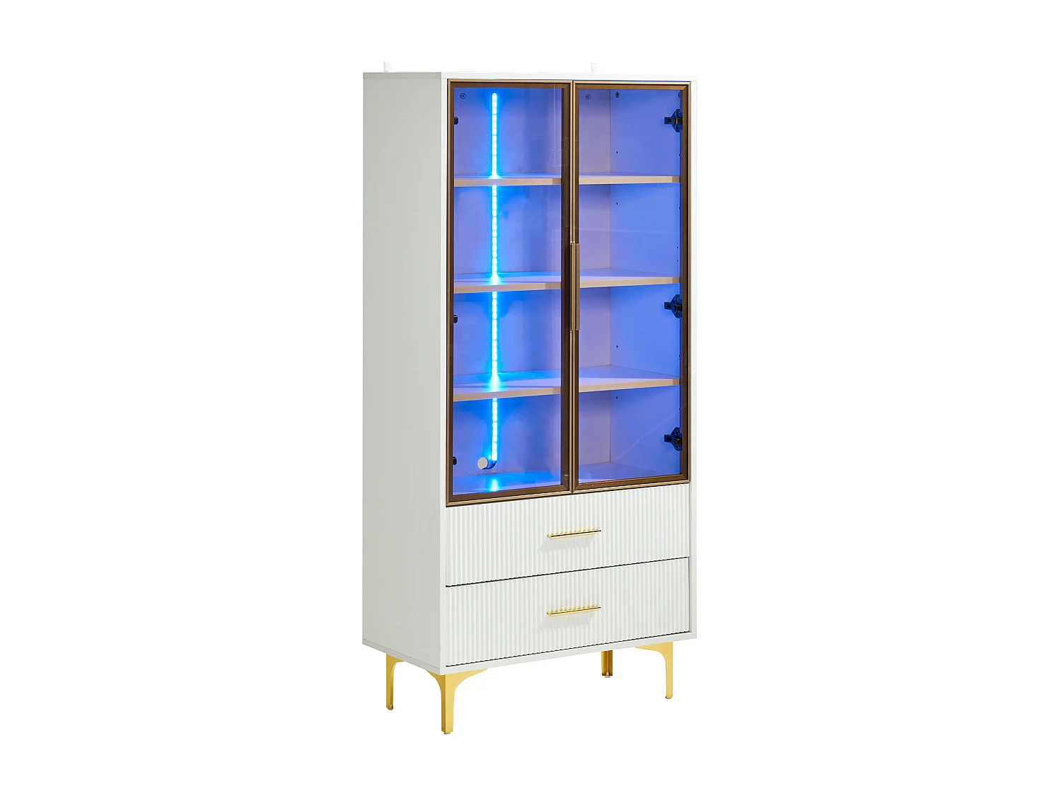 Vitrine 70x35x150 cm LED 2 portes en verre 2 tiroirs de rangement - étagères réglables - blanc