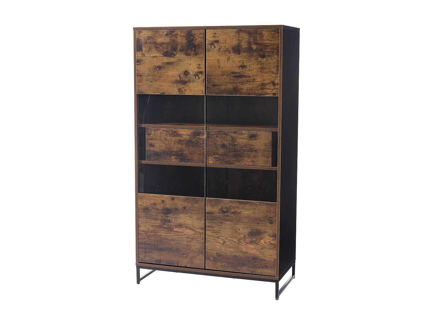 Vitrine 80x40x138 cm LED avec 2 portes 2 tiroirs - buffet avec rangement - bois - marron