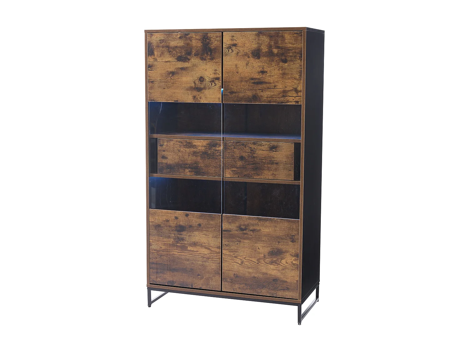Vitrine 80x40x138 cm, LED avec contrôle par application, 2 tiroirs, portes en acrylique, MDF noir et effet bois
