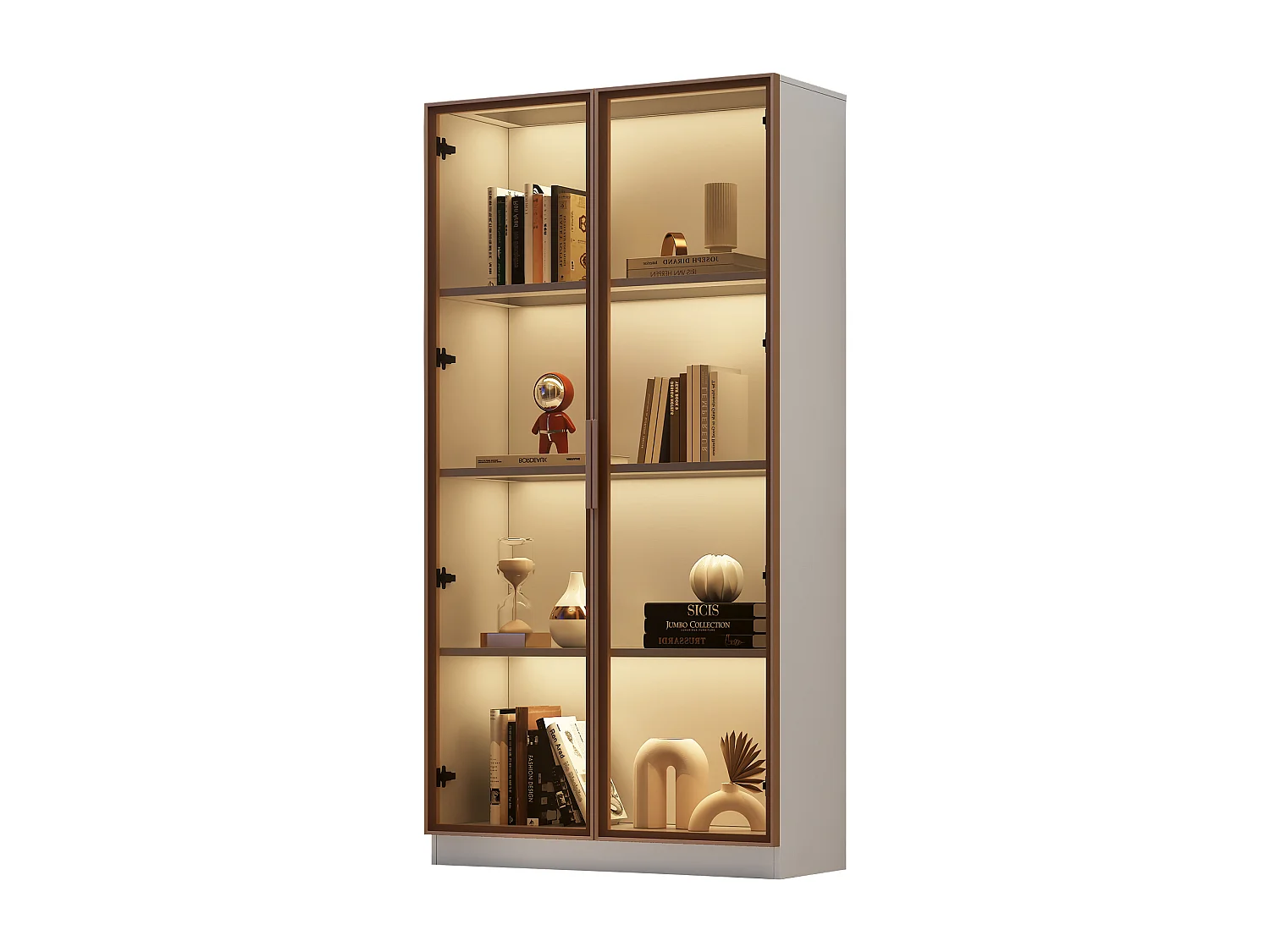 Vitrine 80x40x160 cm, éclairage LED, étagères réglables, gestion des câbles, panneaux de particules blanc