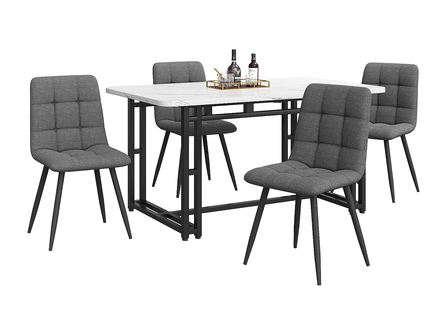 Ensemble table à manger avec 4 chaises, style moderne, assises confortables, MDF, lin gris foncé