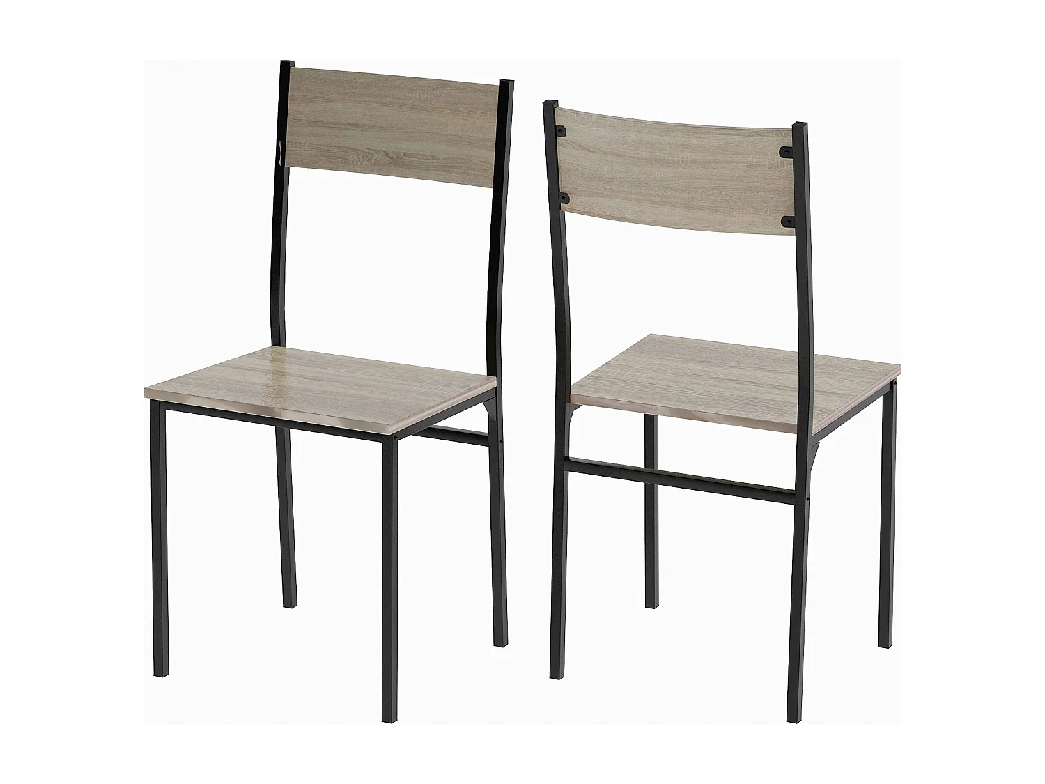 Ensemble table et 2 chaises 70x70x75 cm, gain de place, design minimaliste, métal, naturel