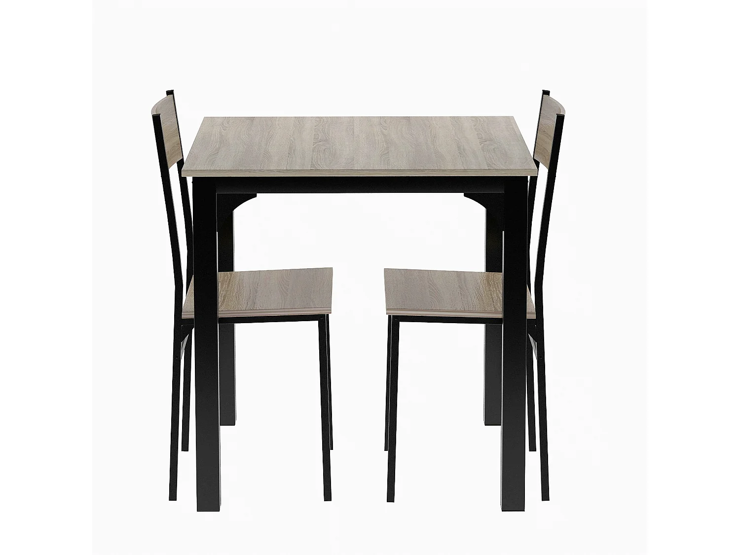 Ensemble table et 2 chaises 70x70x75 cm, gain de place, design minimaliste, métal, naturel