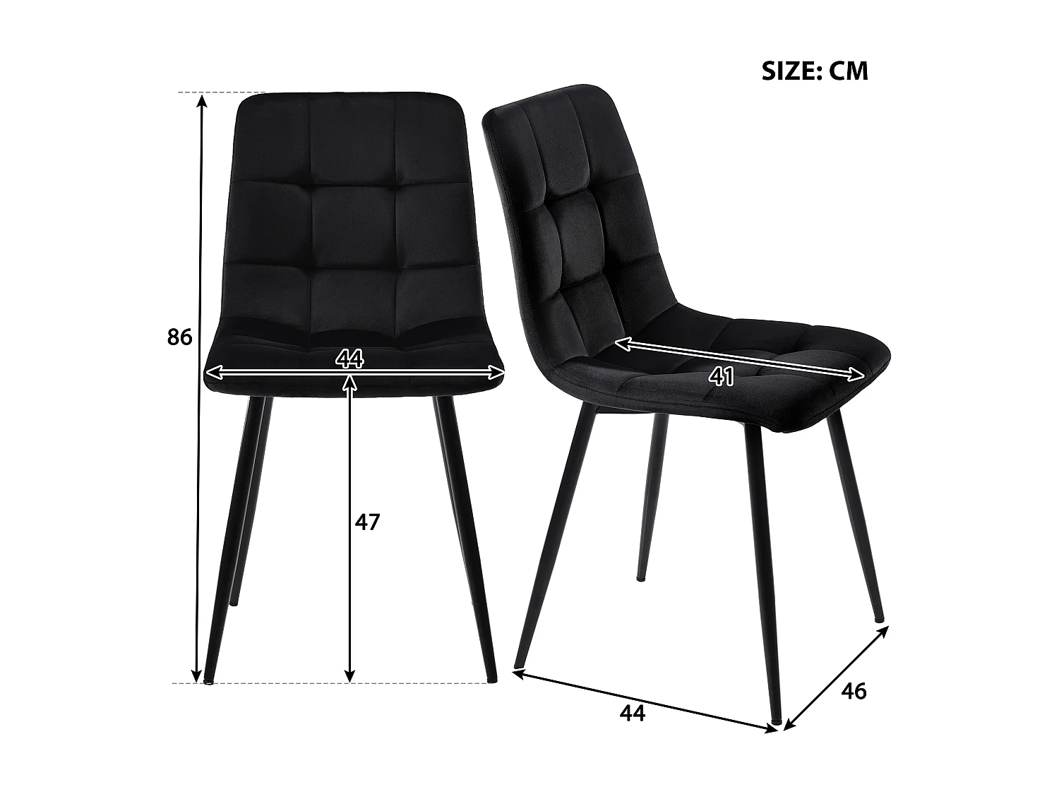 Ensemble table à manger avec 4 chaises, style moderne, assises en velours, plateau en MDF, noir