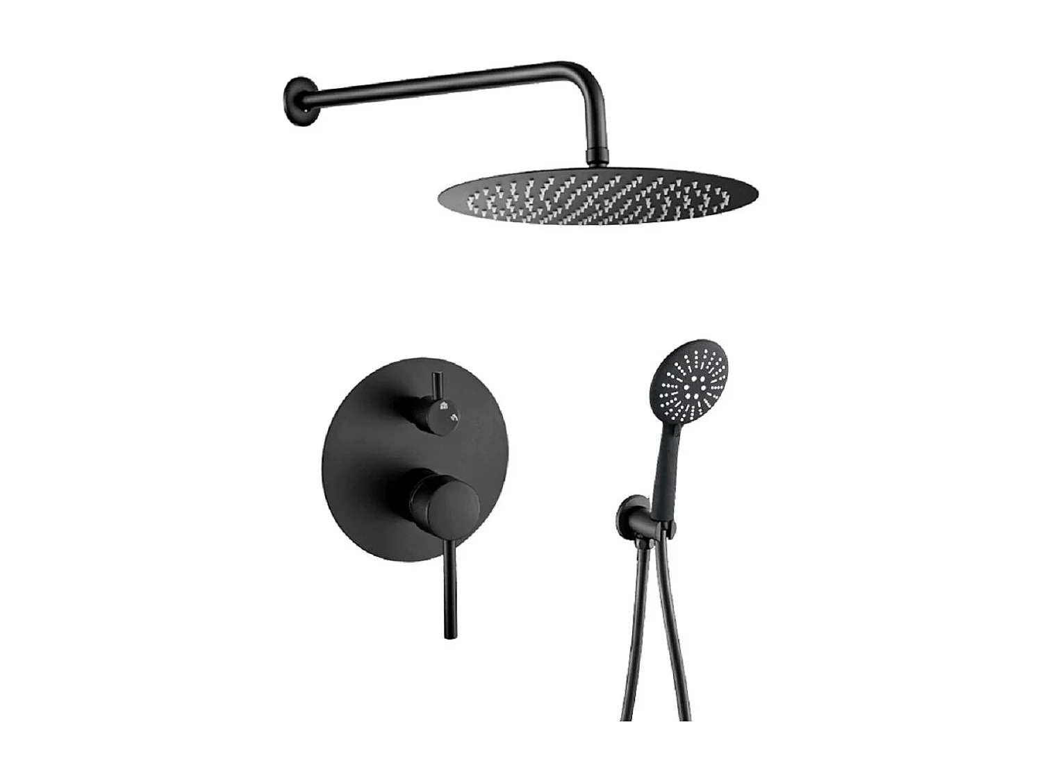 Conjunto de ducha empotrada a pared monomando redonda BORACAY negro mate  Ø 20cm