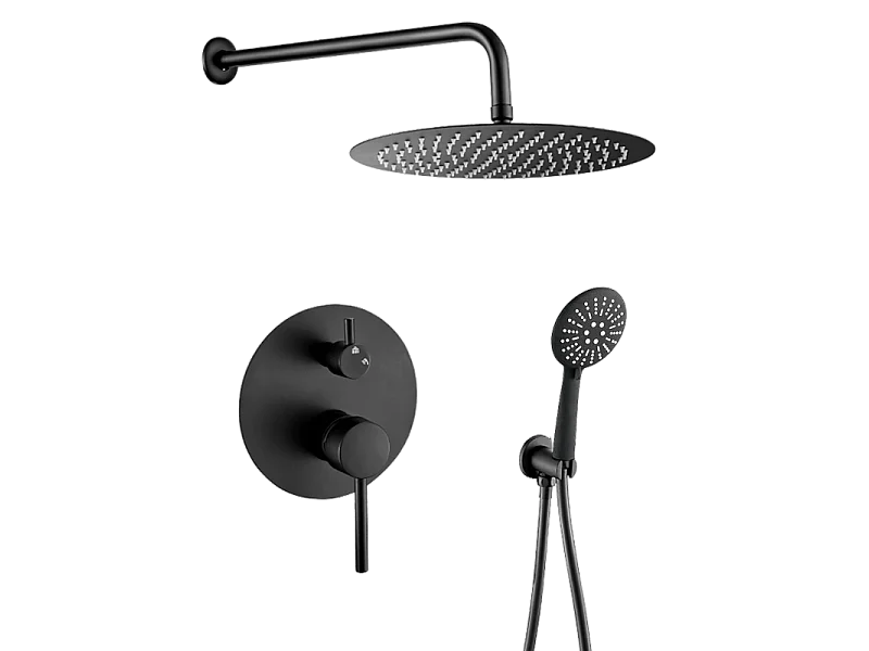 Conjunto de ducha empotrada a pared monomando redonda BORACAY negro mate  Ø 20cm
