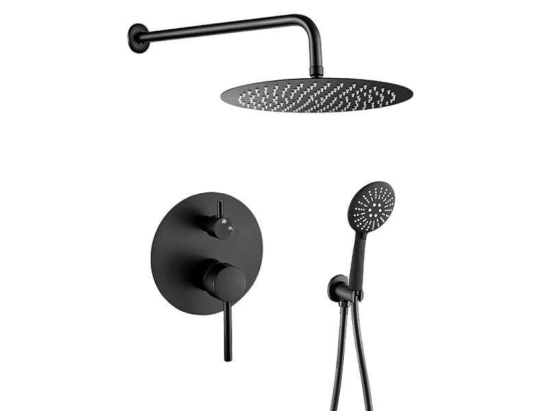 Conjunto de ducha empotrada a pared monomando redonda BORACAY negro mate  Ø 20cm