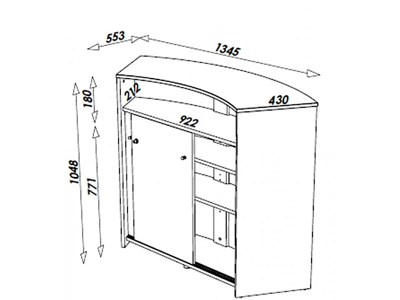 Comptoir d'Accueil 2 Portes Noir 4 Niches Serrure 134,5 x 104,8 x 55,3 cm - Coloris: Noir