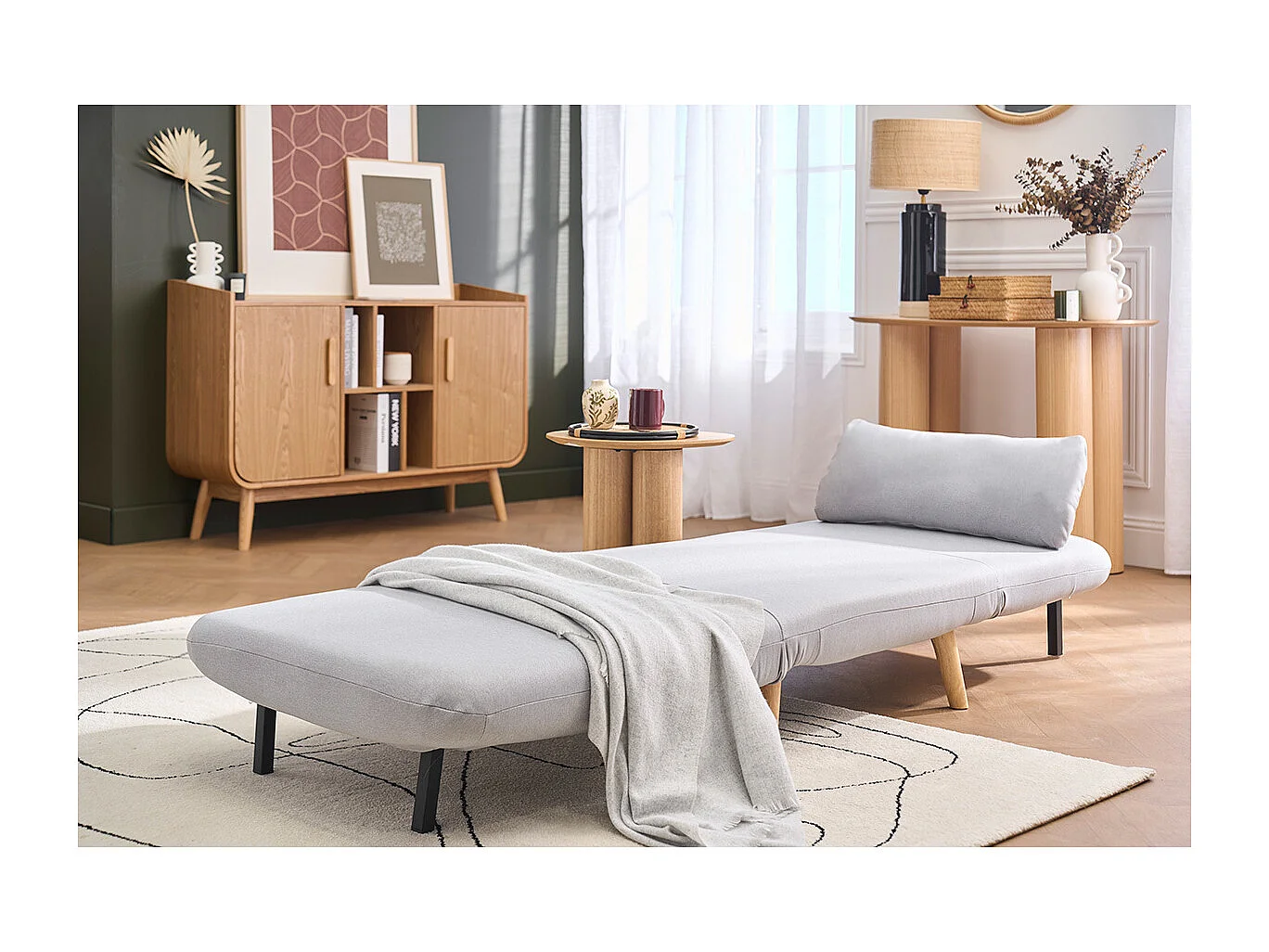 Sillón nórdico convertible tejido gris claro AMIKO