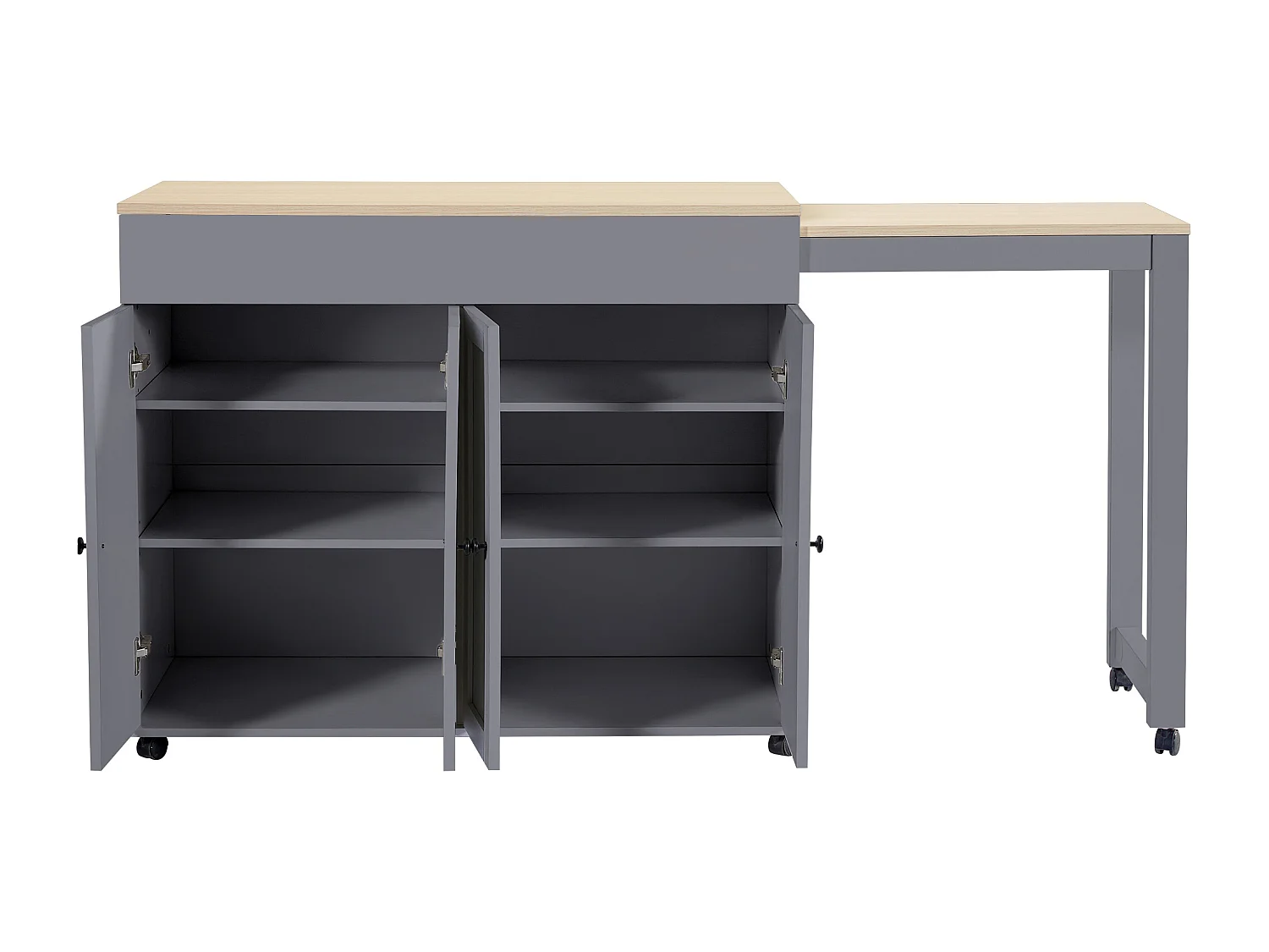 Meuble de bar 118-180)x50x94 cm 4 portes Îlot de cuisine en bois avec plateau extensible ( - gris