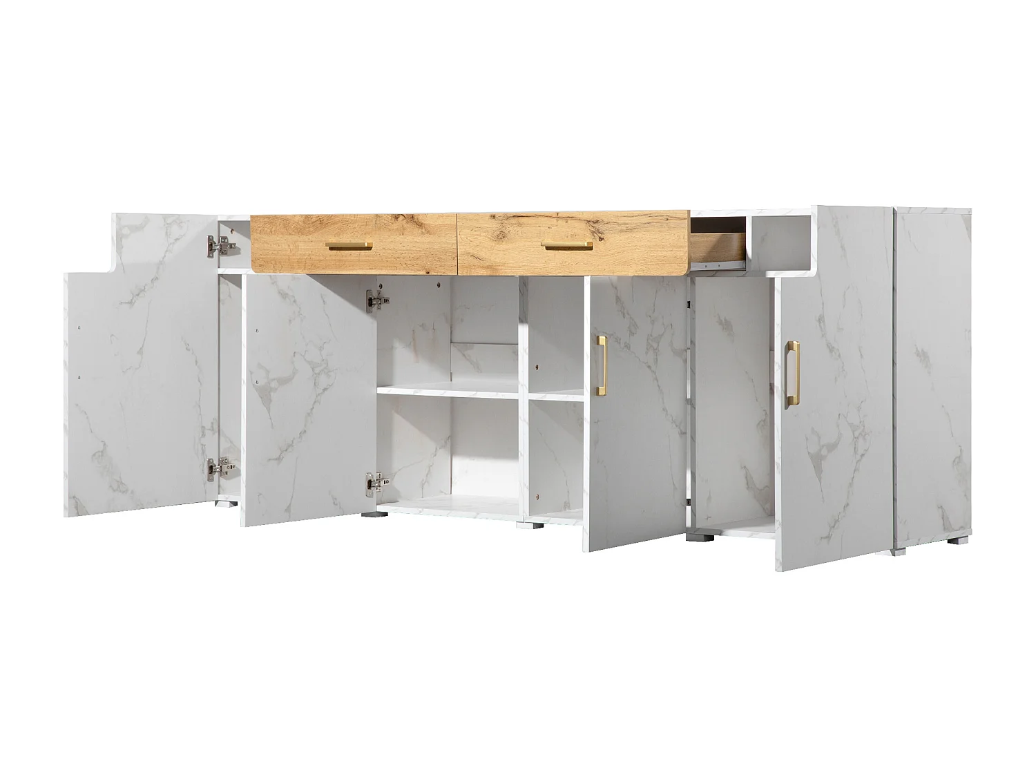Buffet 208x39.5x80 cm avec 4 portes 2 tiroirs - meuble de rangement - bois - blanc