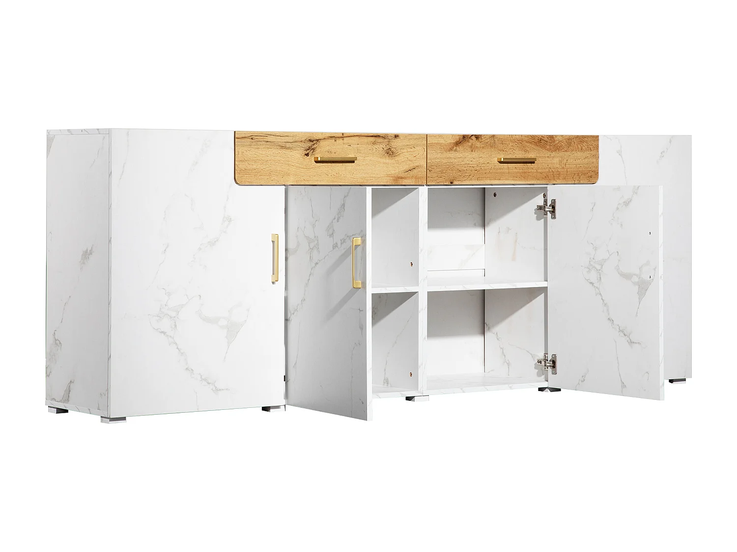 Buffet 208x39.5x80 cm, 4 portes et 2 tiroirs, grand rangement, panneaux de particules et PVC blanc