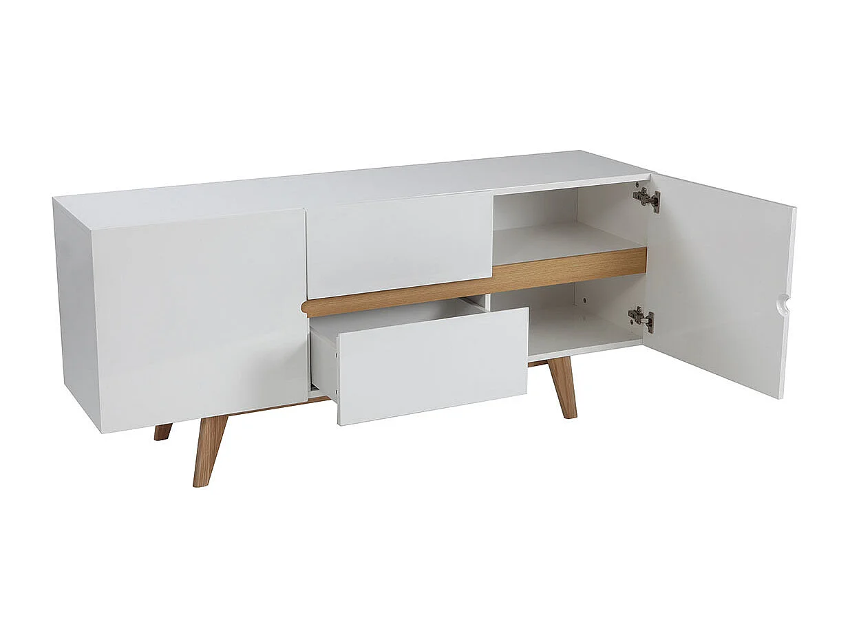 Sideboard Skandinavienstil Weiß glänzend und Esche 160 cm MELKA