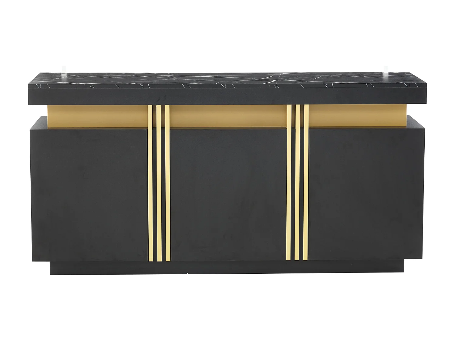 Buffet 140x38x70 cm avec 3 portes - plan de travail en marbre imitation et étagères réglables - bois - noir