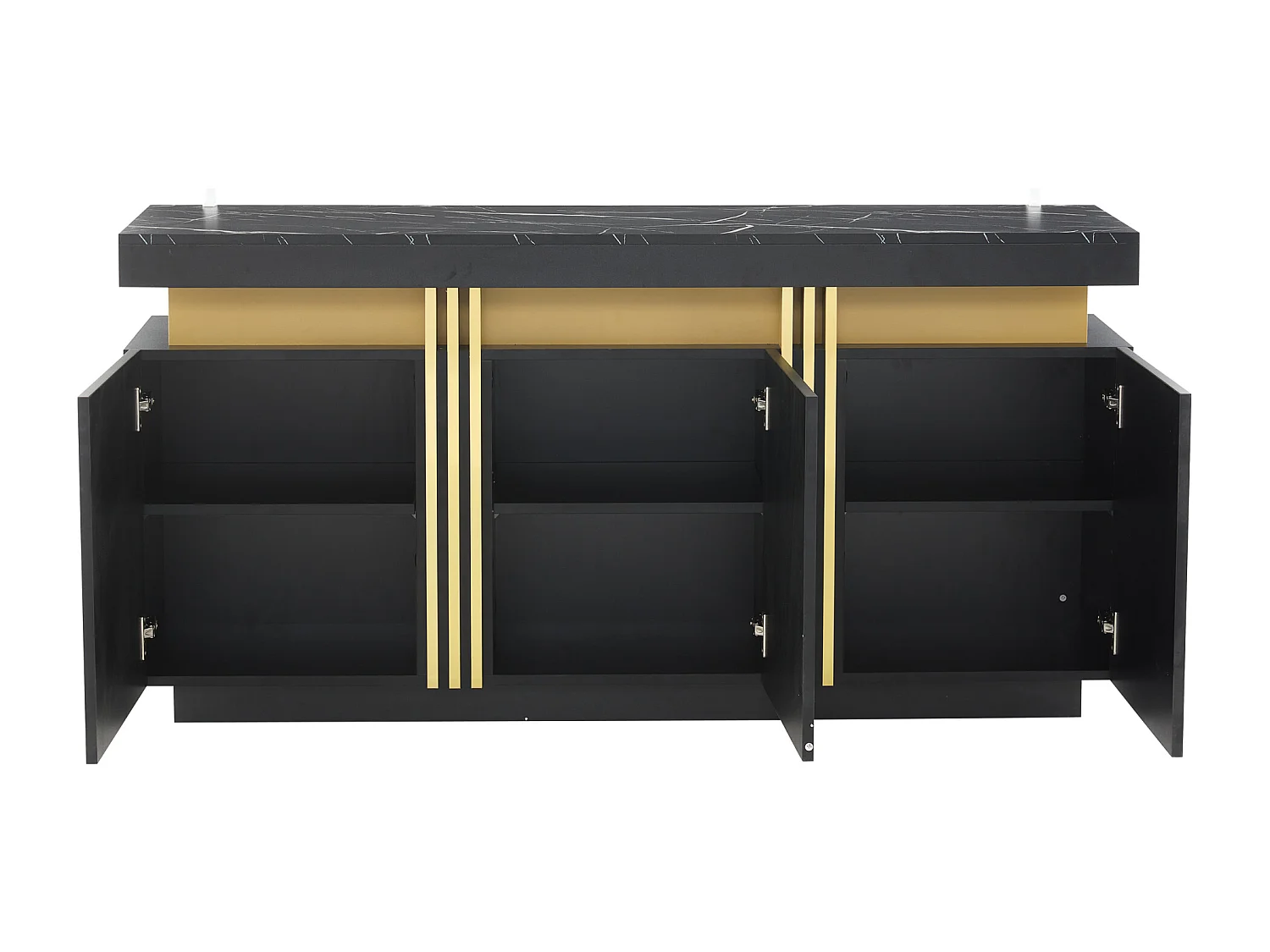 Buffet 140x38x70 cm avec 3 portes - plan de travail en marbre imitation et étagères réglables - bois - noir