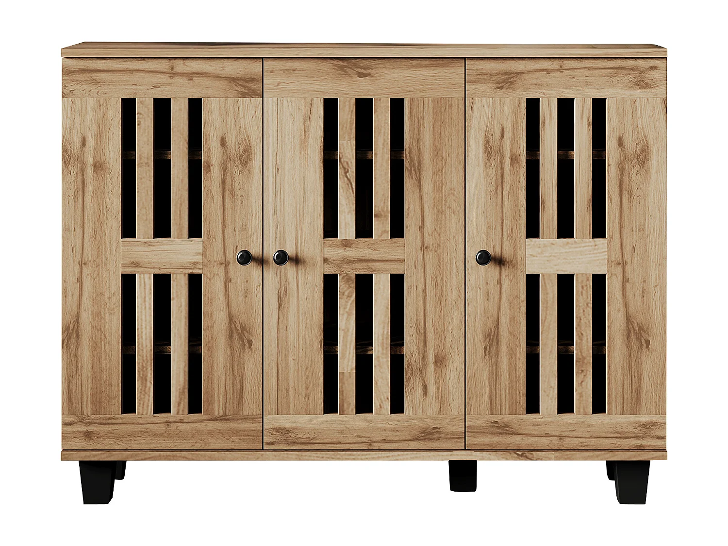 Buffet 120x32x92 cm LED avec 3 portes - meuble de rangement en bois - marron